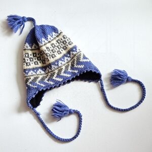 Field Gear Wool Knit Ear Flap Hat | Blue Fair Isle Winter Beanie Fleece Lined